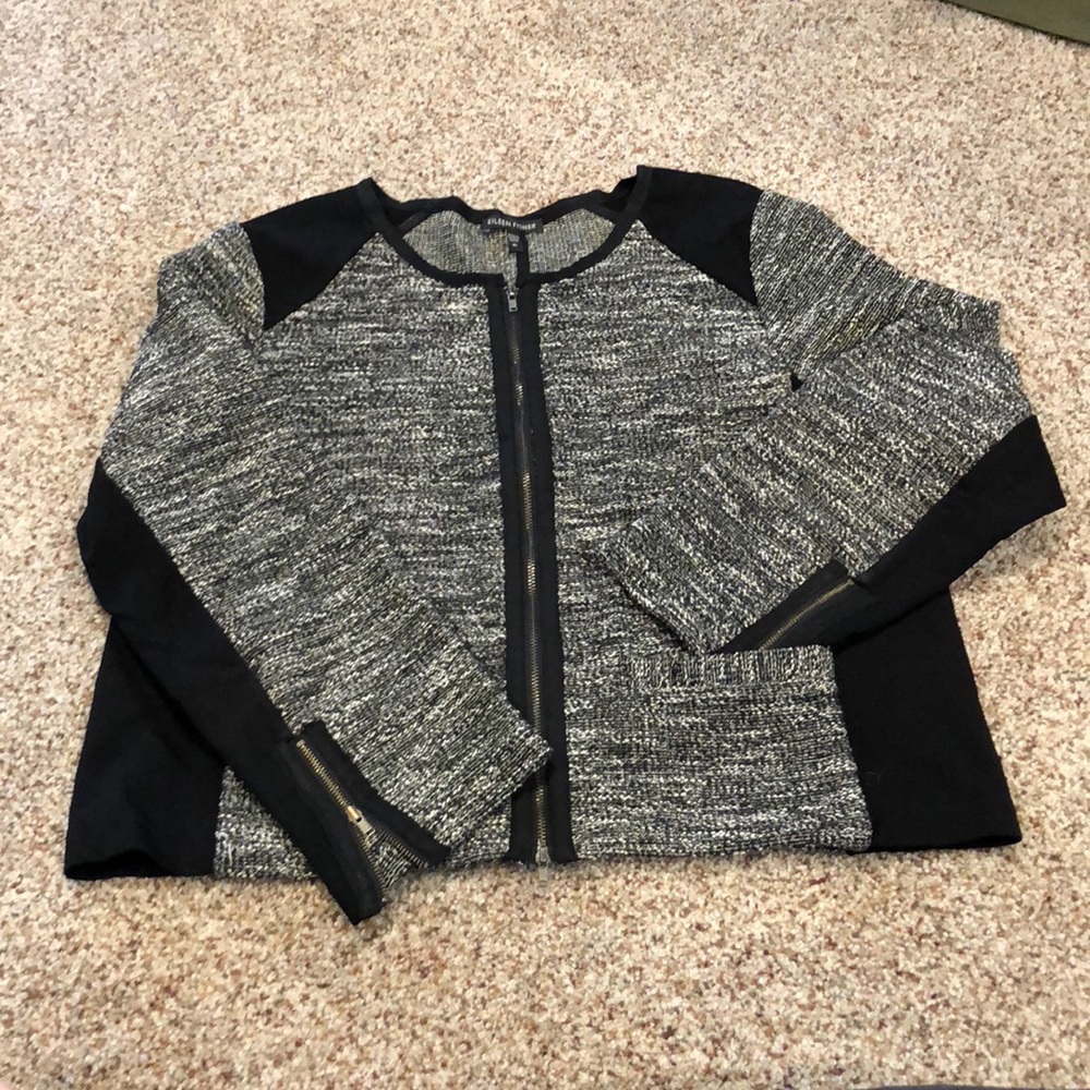 Black Tweed Eileen Fisher Jacket - Size XL